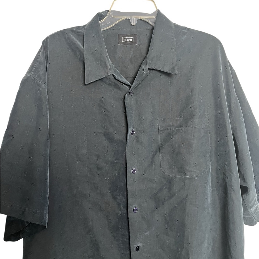 Haggar Men’s Short Sleeve Button-Up Shirt 2XL Navy - Picture 2 of 5